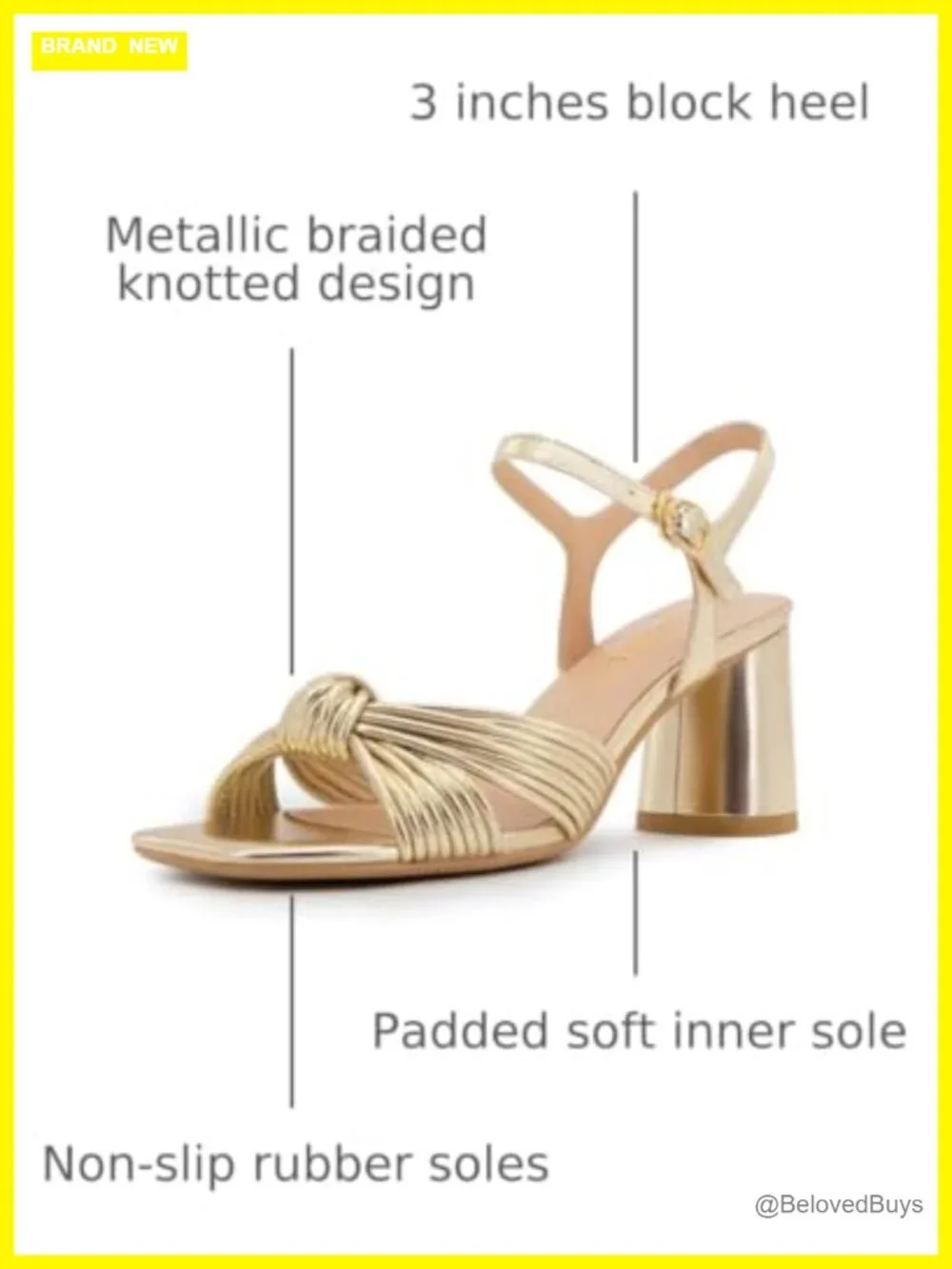 Women's Heeled Sandals Chunky Block Heel Strappy Metallic Braided Knot Square